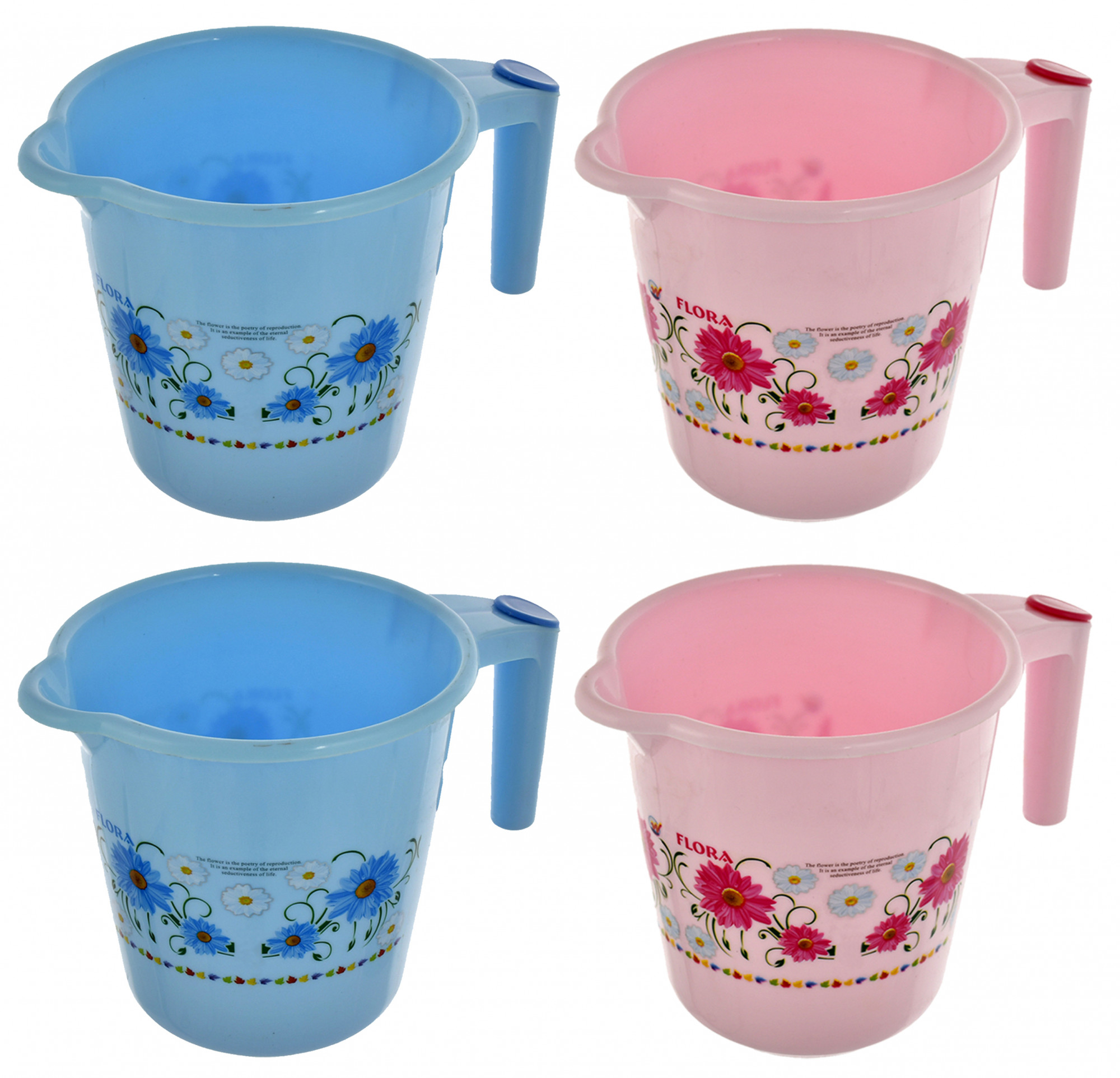Kuber Industries Floral Printed Rambo Deluxe Virgin Plastic Bathroom Mug ,1800 ml (Blue & Pink)-KUBMART3148