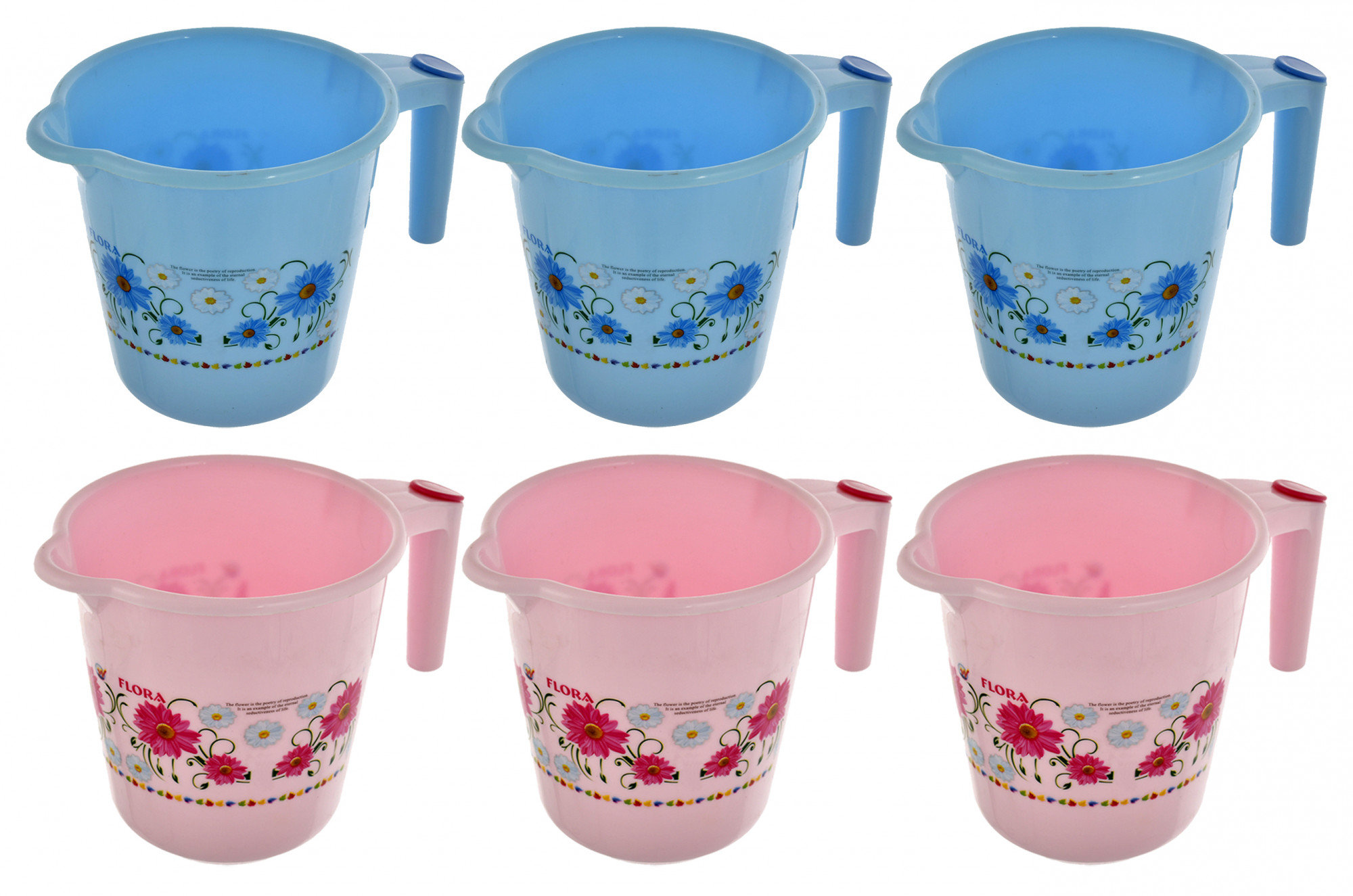 Kuber Industries Floral Printed Rambo Deluxe Virgin Plastic Bathroom Mug ,1800 ml (Blue & Pink)-KUBMART3148