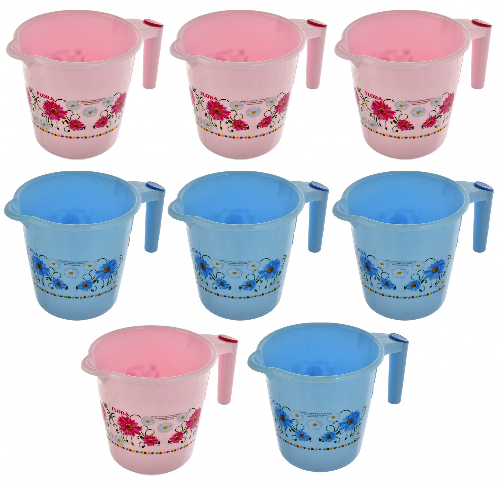 Kuber Industries Floral Printed Rambo Deluxe Virgin Plastic Bathroom Mug ,1800 ml (Blue & Pink)-KUBMART3148