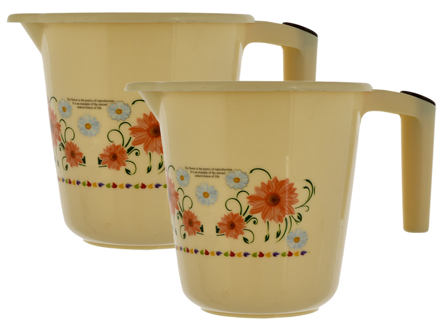 Kuber Industries Floral Printed Rambo Deluxe Virgin Plastic Bathroom Mug ,1800 ml (Cream)-KUBMART3138
