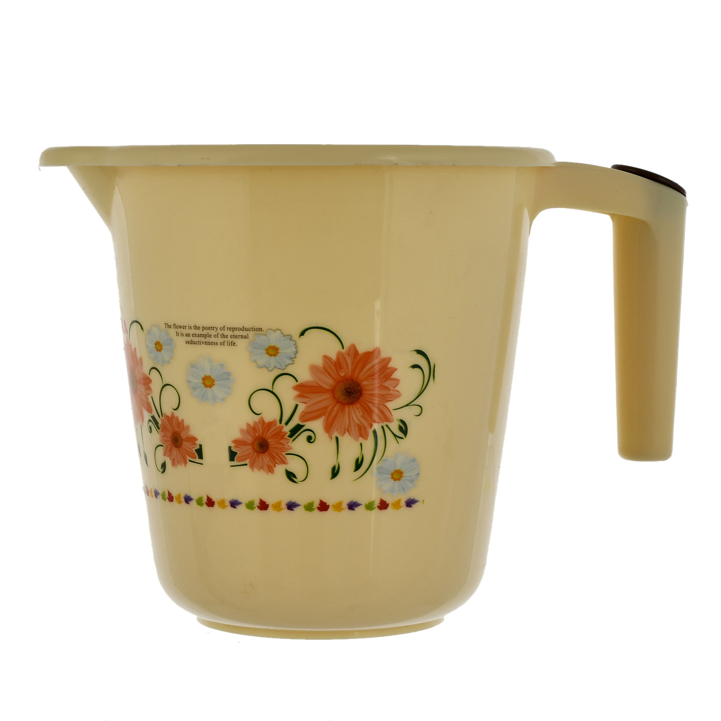 Kuber Industries Floral Printed Rambo Deluxe Virgin Plastic Bathroom Mug ,1800 ml (Cream)-KUBMART3138