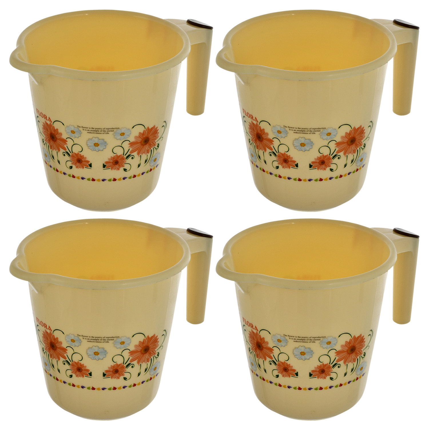 Kuber Industries Floral Printed Rambo Deluxe Virgin Plastic Bathroom Mug ,1800 ml (Cream)-KUBMART3138