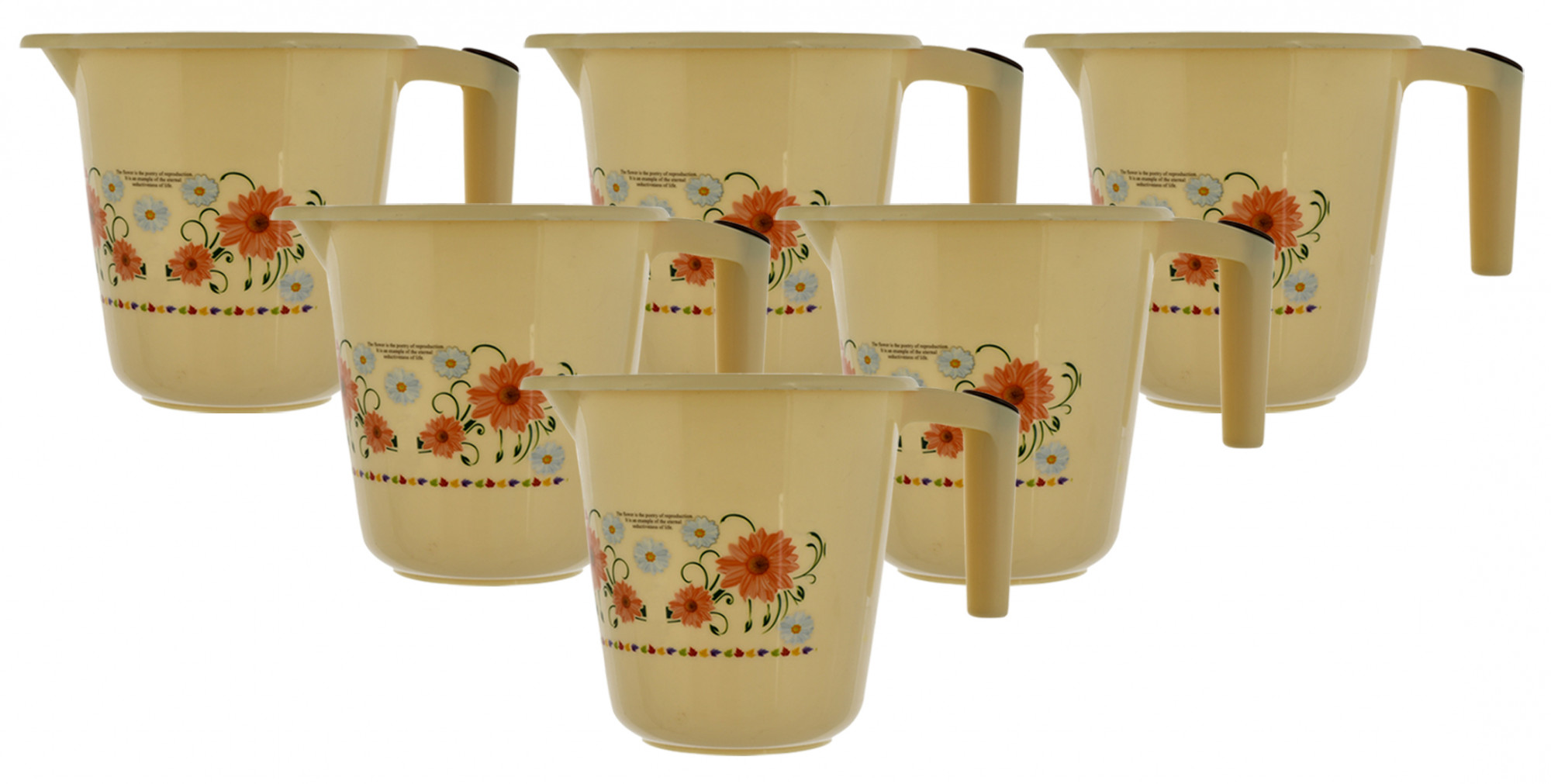 Kuber Industries Floral Printed Rambo Deluxe Virgin Plastic Bathroom Mug ,1800 ml (Cream)-KUBMART3138