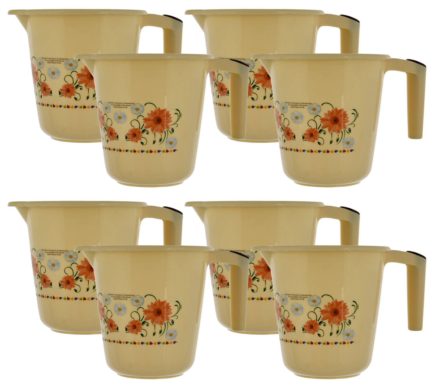 Kuber Industries Floral Printed Rambo Deluxe Virgin Plastic Bathroom Mug ,1800 ml (Cream)-KUBMART3138