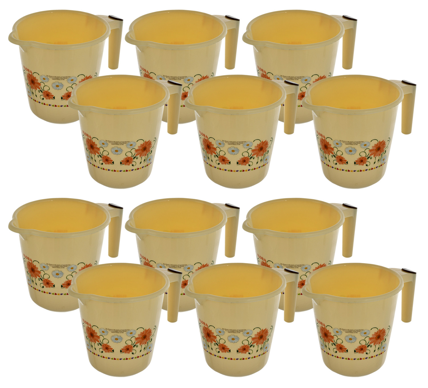 Kuber Industries Floral Printed Rambo Deluxe Virgin Plastic Bathroom Mug ,1800 ml (Cream)-KUBMART3138