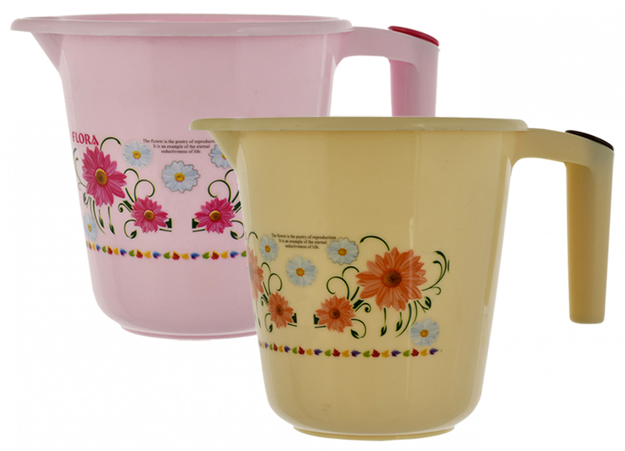 Kuber Industries Floral Printed Rambo Deluxe Virgin Plastic Bathroom Mug ,1800 ml (Pink & Cream)-KUBMART3152