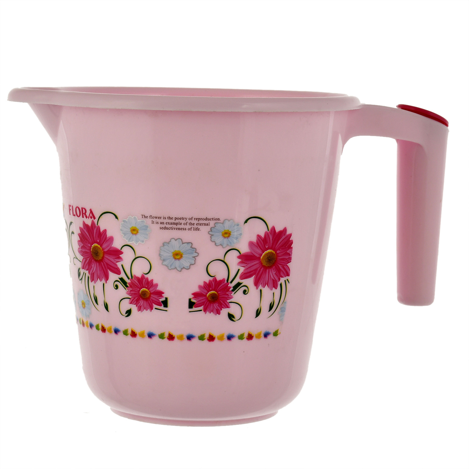 Kuber Industries Floral Printed Rambo Deluxe Virgin Plastic Bathroom Mug ,1800 ml (Pink & Cream)-KUBMART3152