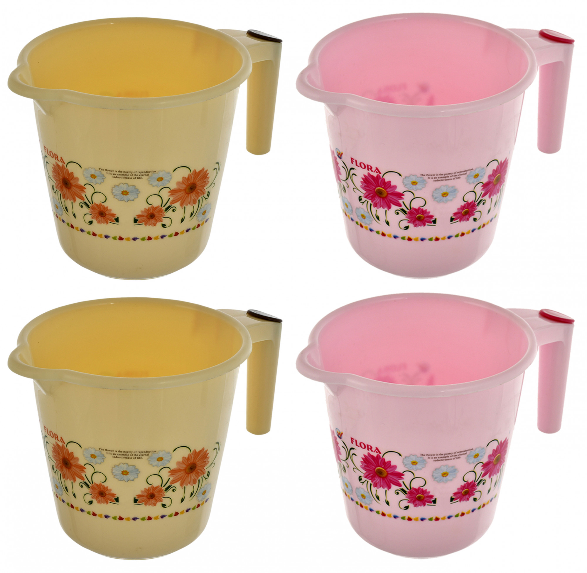 Kuber Industries Floral Printed Rambo Deluxe Virgin Plastic Bathroom Mug ,1800 ml (Pink & Cream)-KUBMART3152