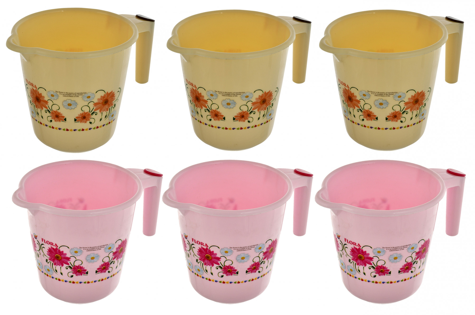 Kuber Industries Floral Printed Rambo Deluxe Virgin Plastic Bathroom Mug ,1800 ml (Pink & Cream)-KUBMART3152