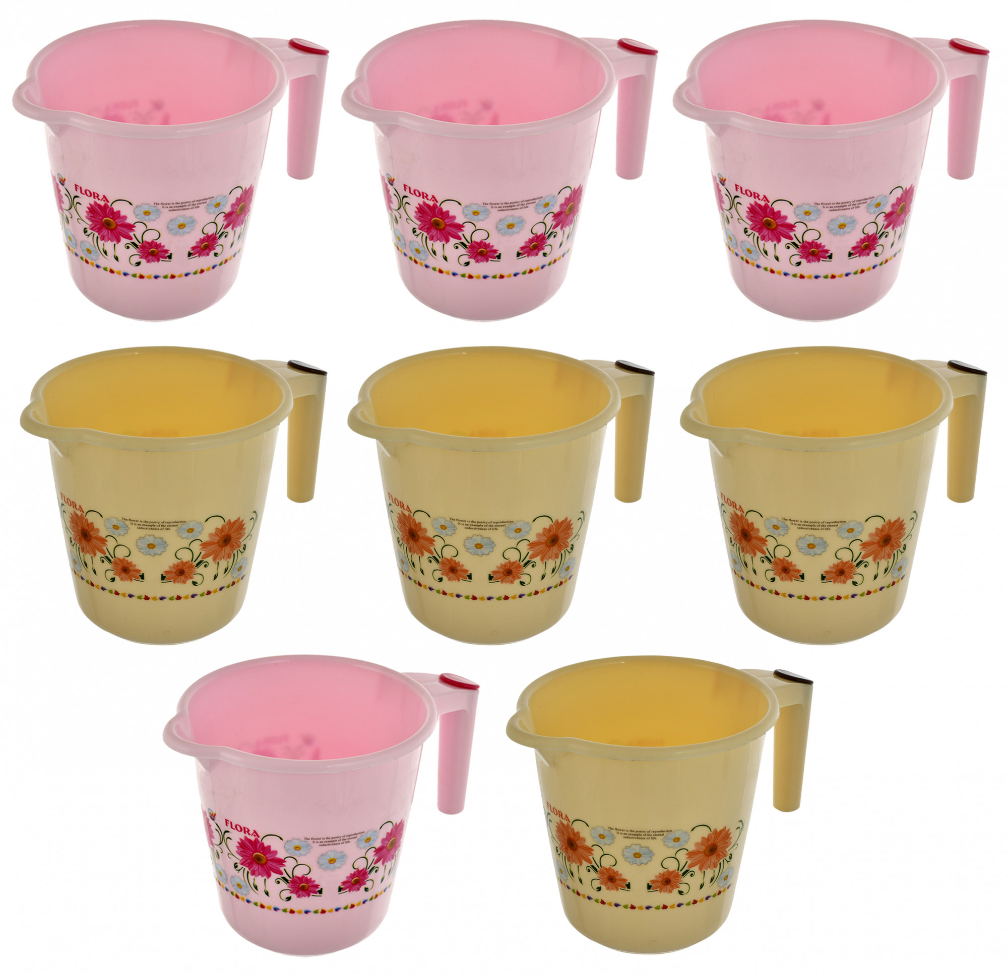 Kuber Industries Floral Printed Rambo Deluxe Virgin Plastic Bathroom Mug ,1800 ml (Pink & Cream)-KUBMART3152