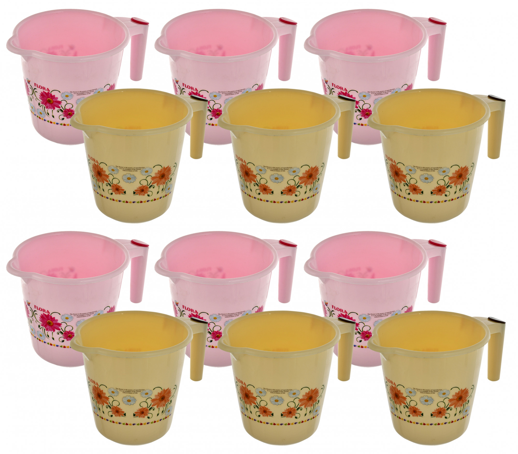 Kuber Industries Floral Printed Rambo Deluxe Virgin Plastic Bathroom Mug ,1800 ml (Pink & Cream)-KUBMART3152