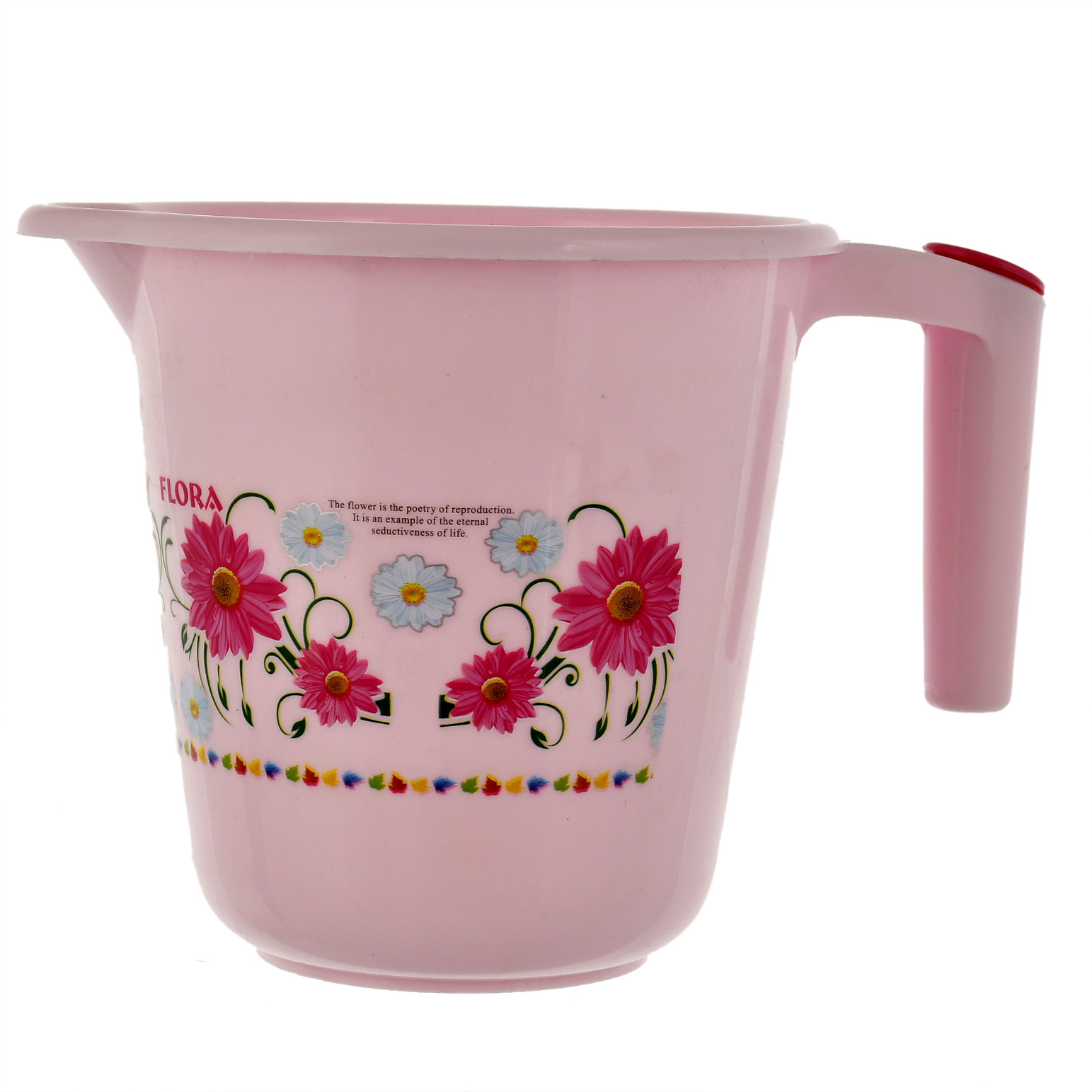 Kuber Industries Floral Printed Rambo Deluxe Virgin Plastic Bathroom Mug ,1800 ml (Pink)-KUBMART3128