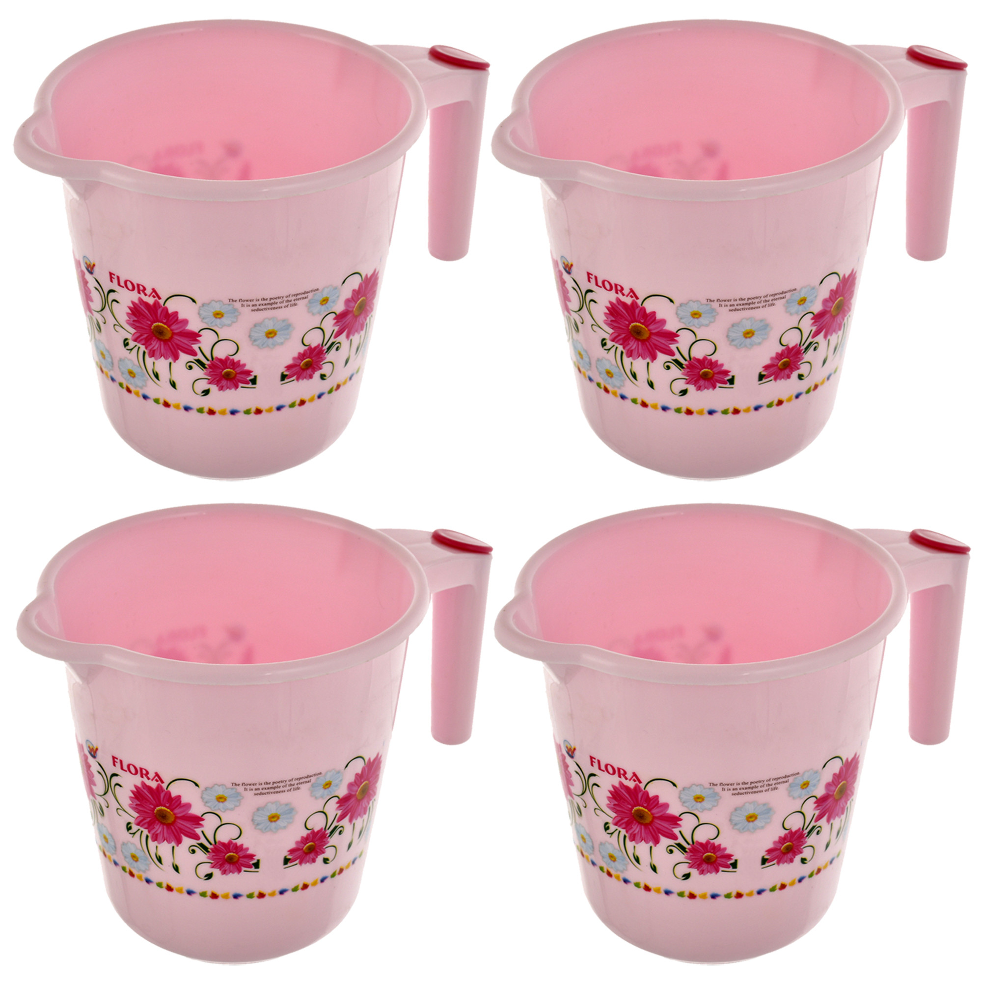 Kuber Industries Floral Printed Rambo Deluxe Virgin Plastic Bathroom Mug ,1800 ml (Pink)-KUBMART3128