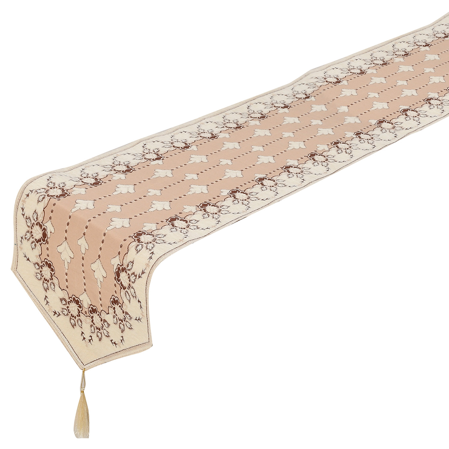 Kuber Industries Floral Printed Velvet Dining Table Runner for Dinner Wedding Party Events Dcor 13x72inch Cream