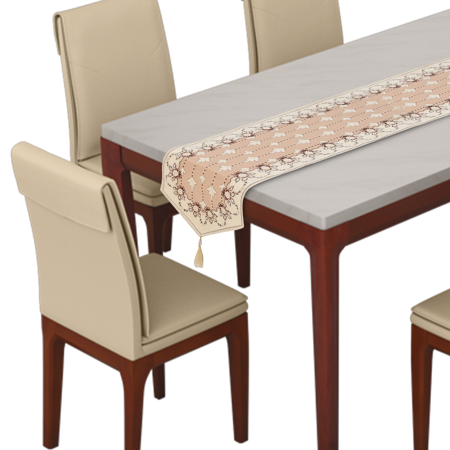 Kuber Industries Floral Printed Velvet Dining Table Runner for Dinner Wedding Party Events Dcor 13x72inch Cream