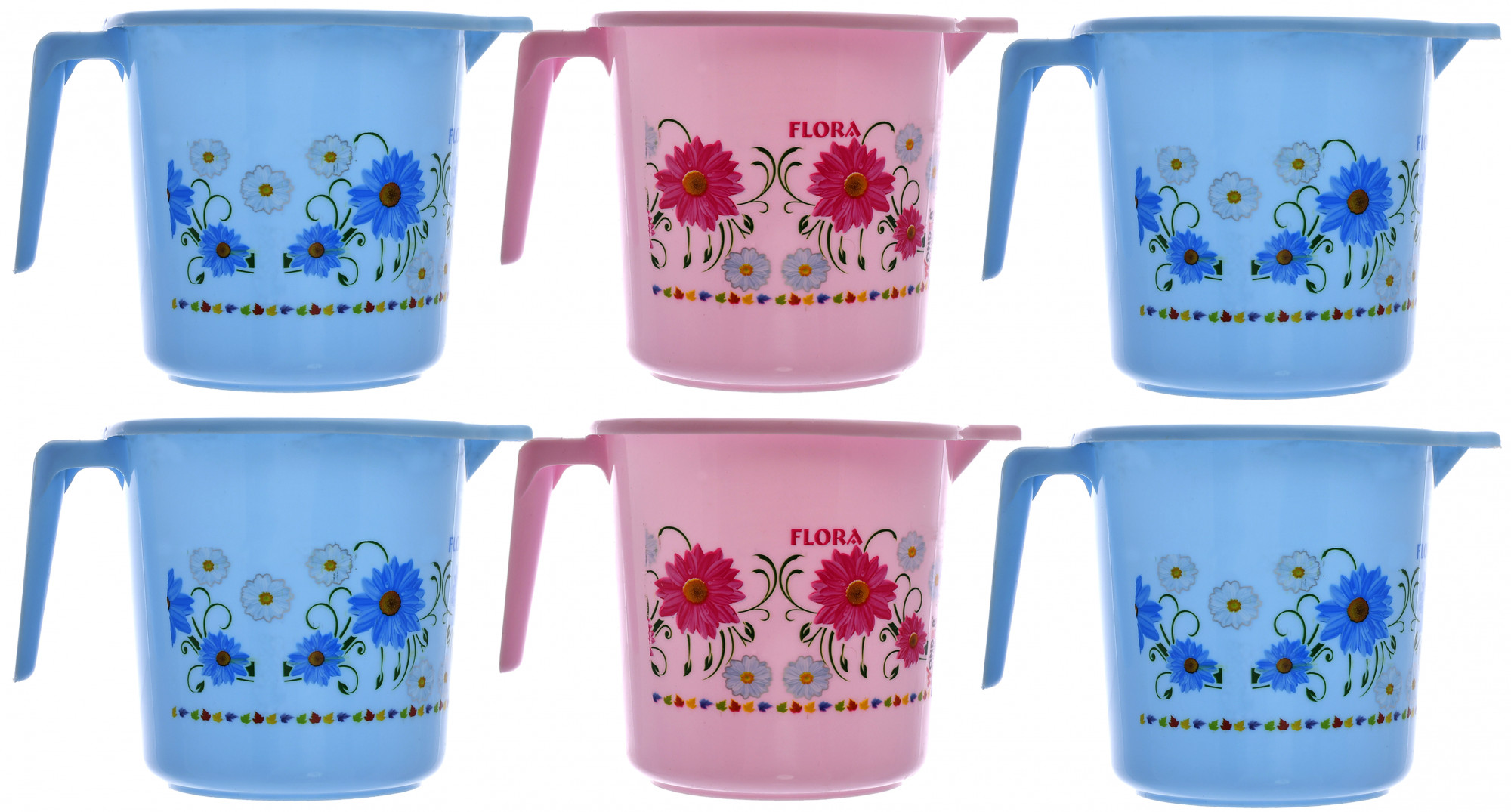 Kuber Industries Floral Printed Virgin Plastic Bathroom Mug ,1000 ml (Blue & Pink)-KUBMART1252