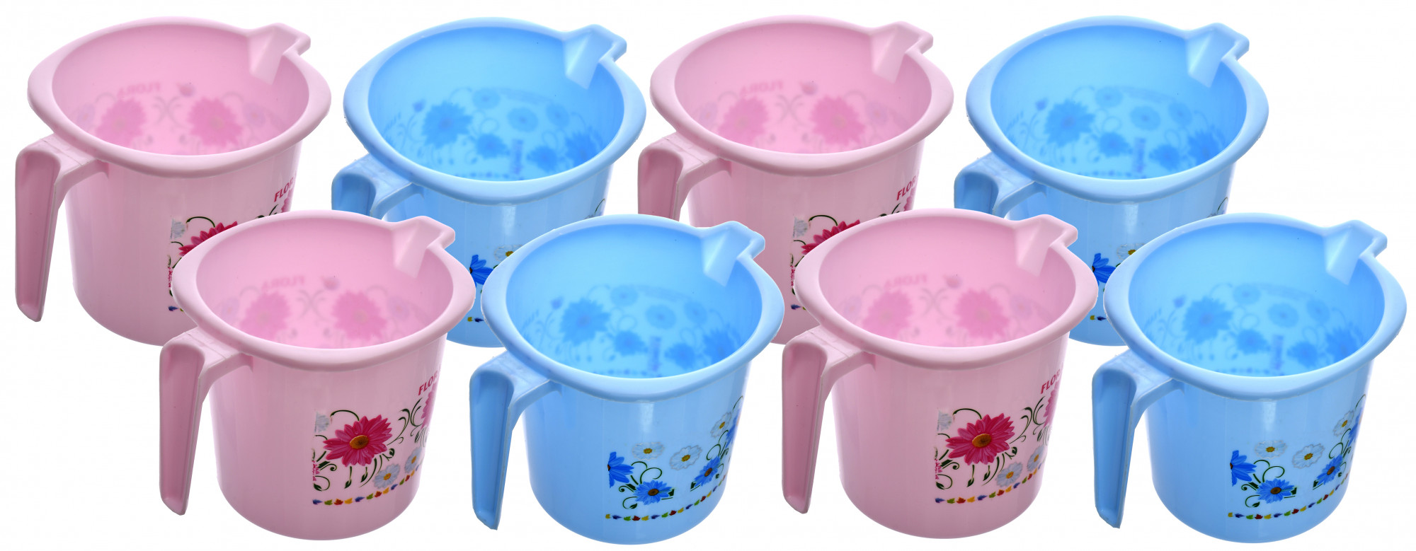 Kuber Industries Floral Printed Virgin Plastic Bathroom Mug ,1000 ml (Blue & Pink)-KUBMART1252