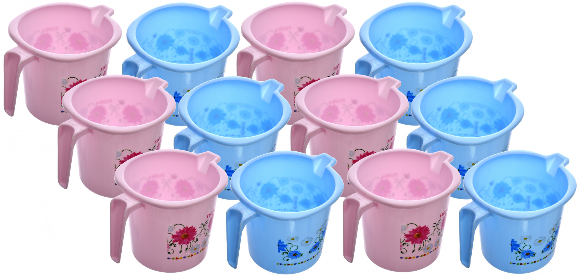 Kuber Industries Floral Printed Virgin Plastic Bathroom Mug ,1000 ml (Blue & Pink)-KUBMART1252