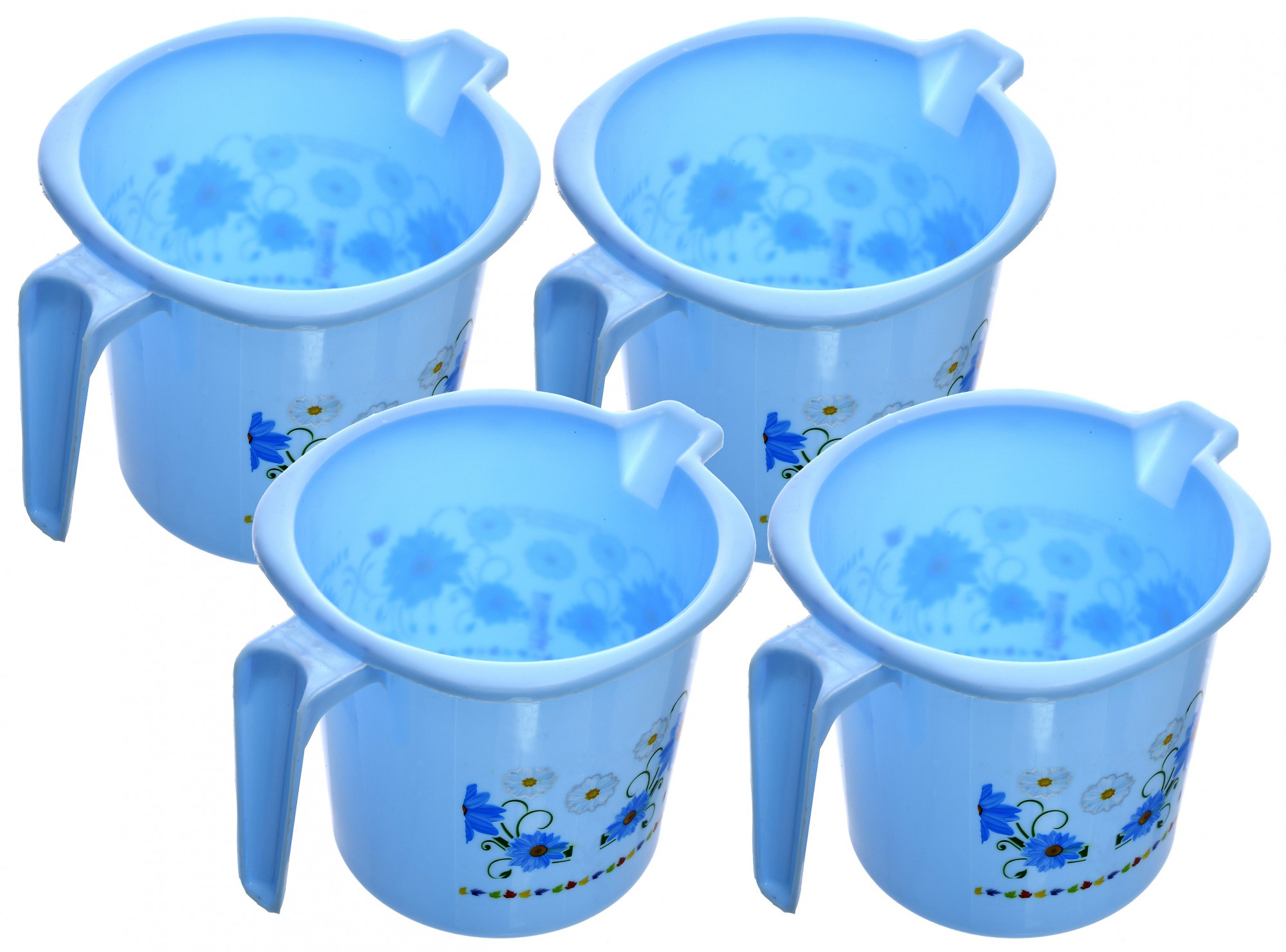 Kuber Industries Floral Printed Virgin Plastic Bathroom Mug ,1000 ml (Blue)-KUBMART1236