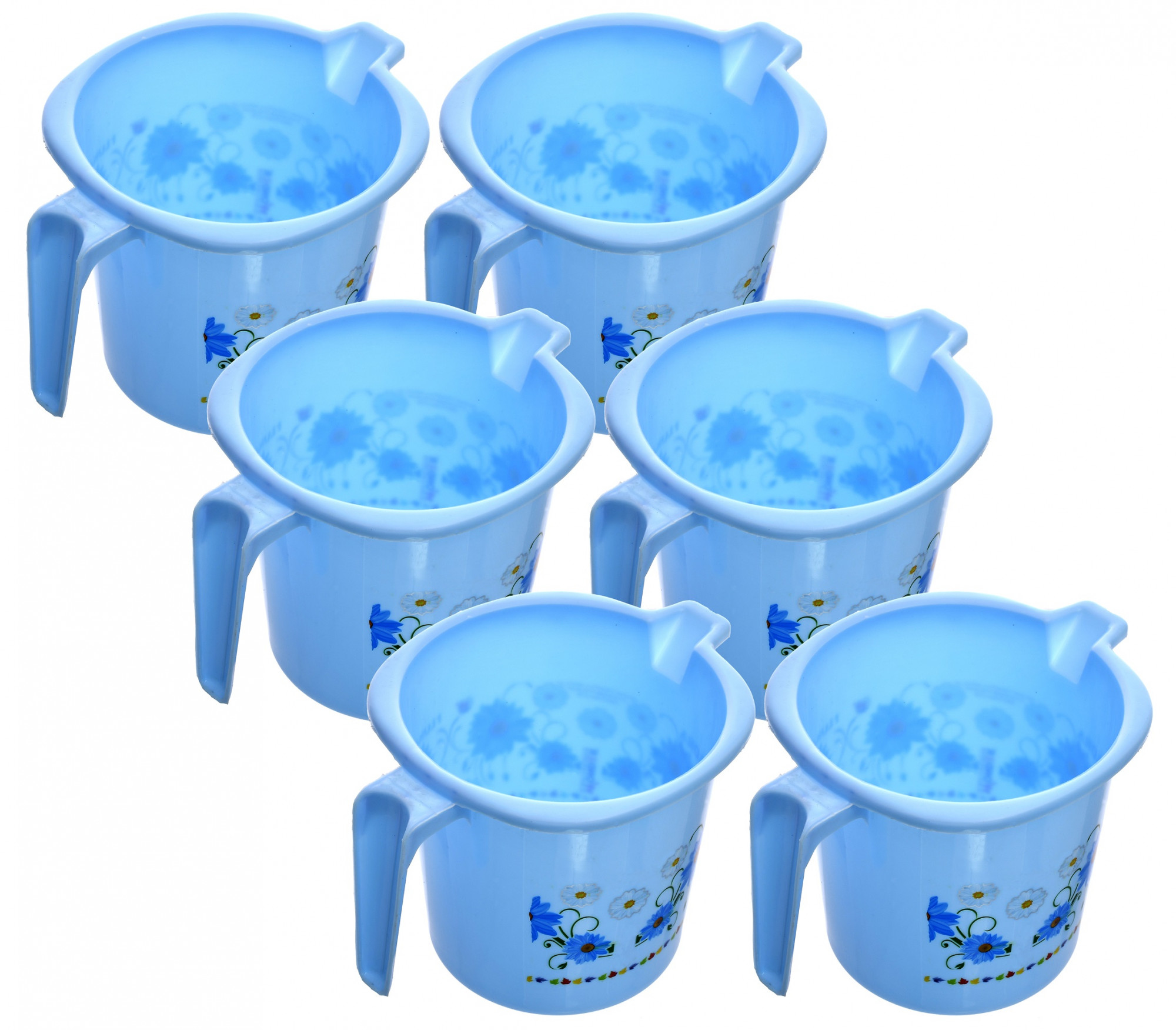 Kuber Industries Floral Printed Virgin Plastic Bathroom Mug ,1000 ml (Blue)-KUBMART1236