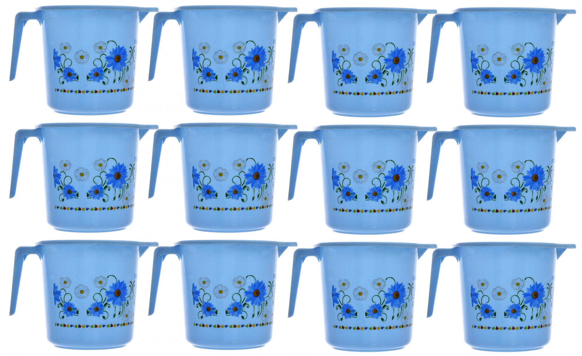 Kuber Industries Floral Printed Virgin Plastic Bathroom Mug ,1000 ml (Blue)-KUBMART1236