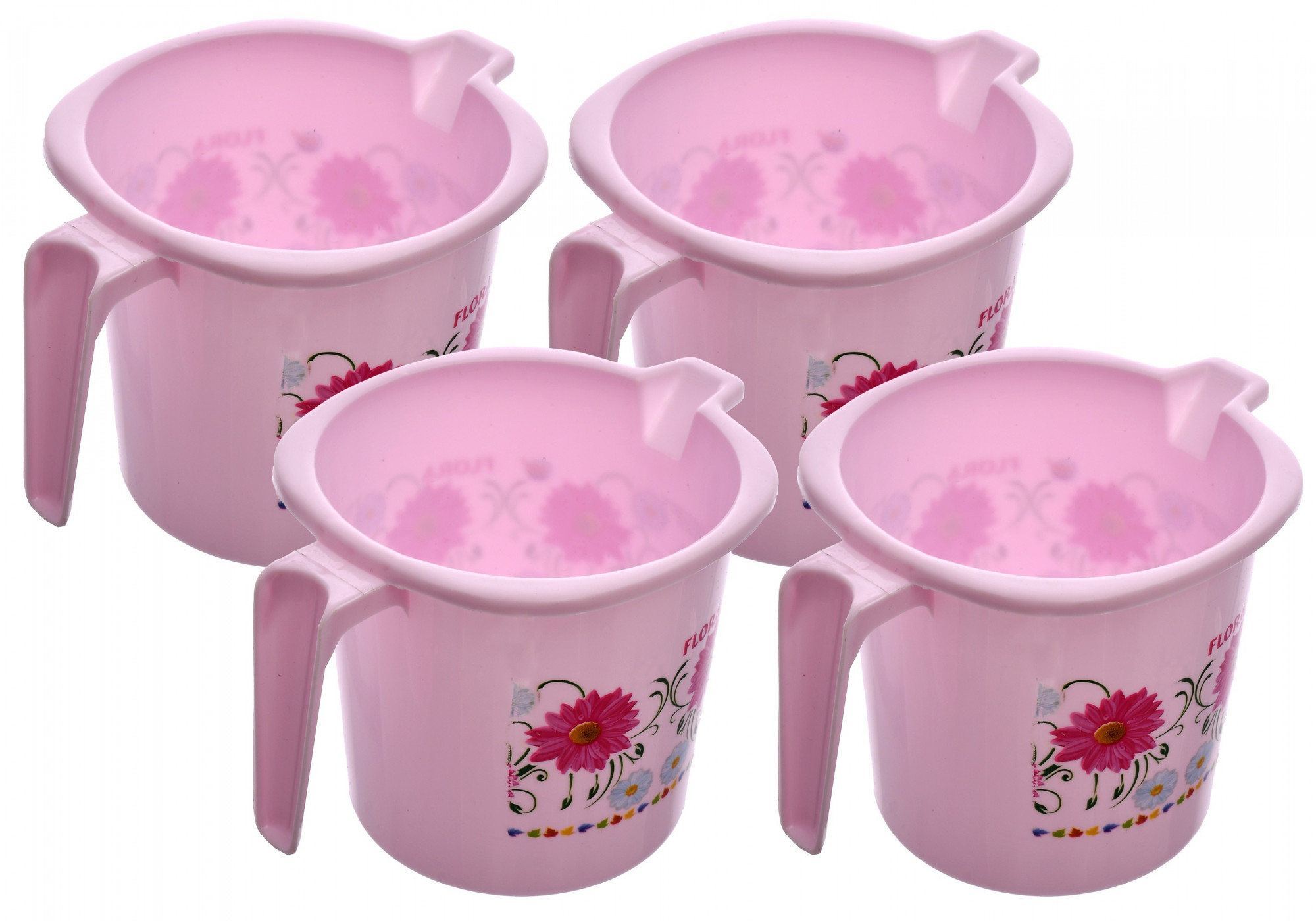 Kuber Industries Floral Printed Virgin Plastic Bathroom Mug ,1000 ml (Pink)-KUBMART1244
