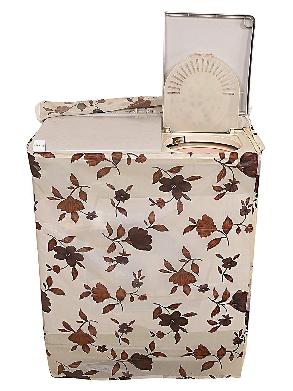 Kuber Industries Floral PVC Top Load Semi Automatic Washing Machine Fittedsheet Cover - Cream, Cotton (Top Load Semi Automatic Washing Machine Cover)