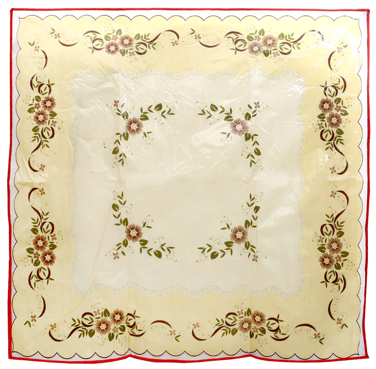 Kuber Industries Flower Design 3 Layered PVC Bed Server Food Mat Oil & Waterproof (Cream)