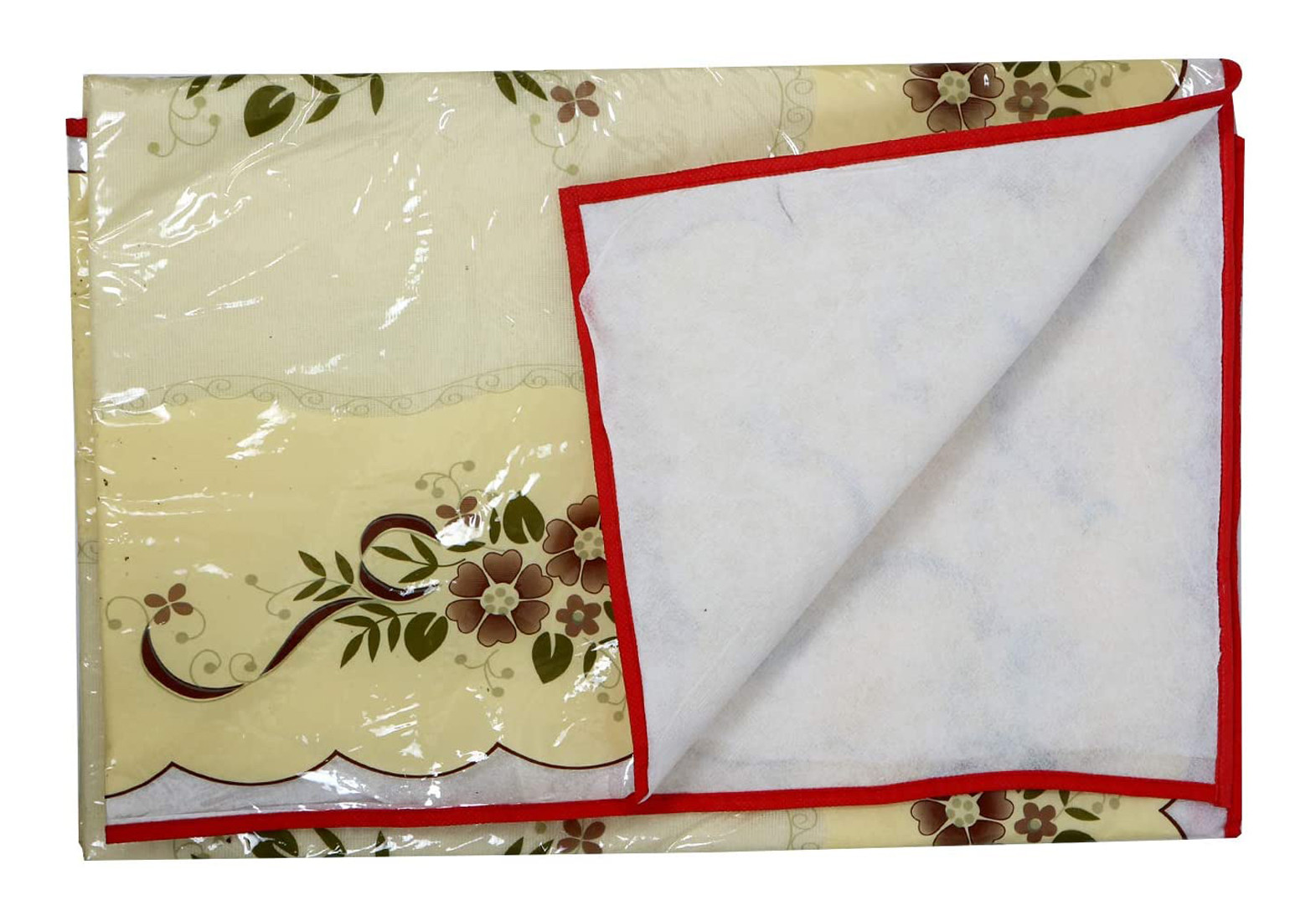 Kuber Industries Flower Design 3 Layered PVC Bed Server Food Mat Oil & Waterproof (Cream)