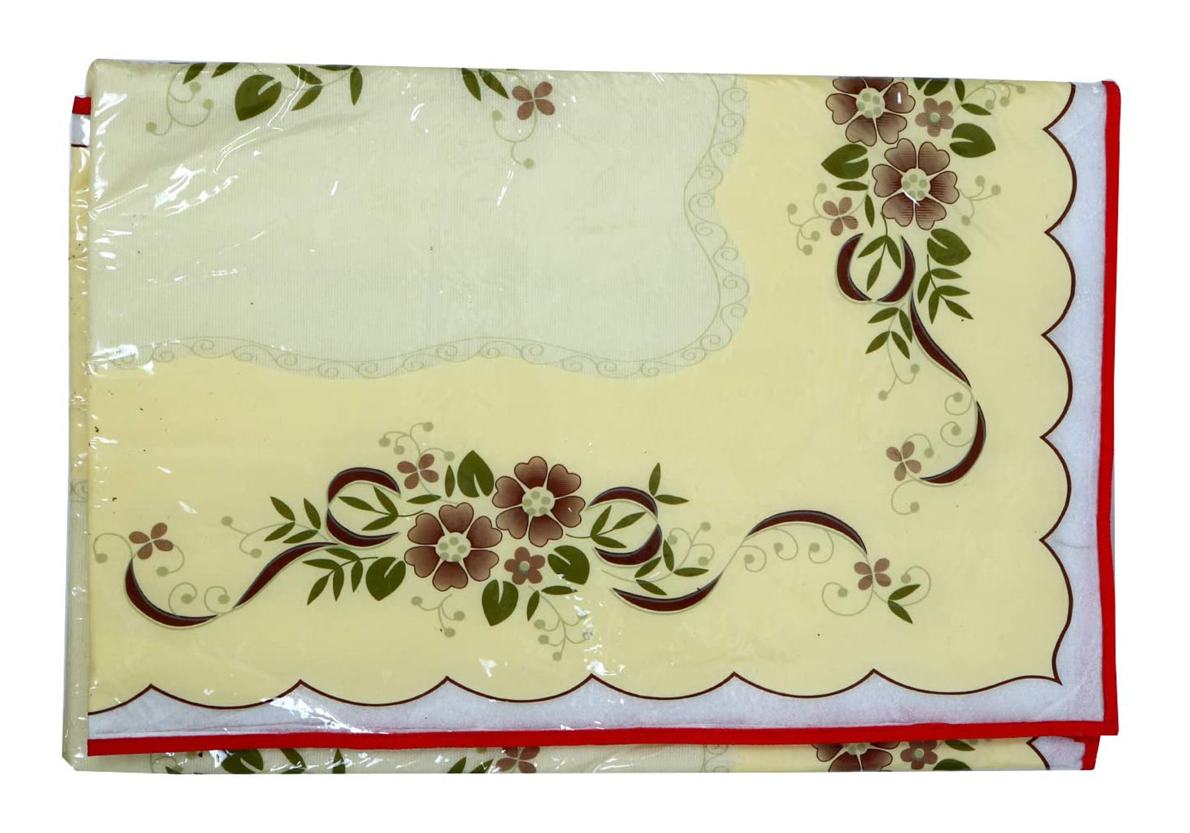 Kuber Industries Flower Design 3 Layered PVC Bed Server Food Mat Oil & Waterproof (Cream)
