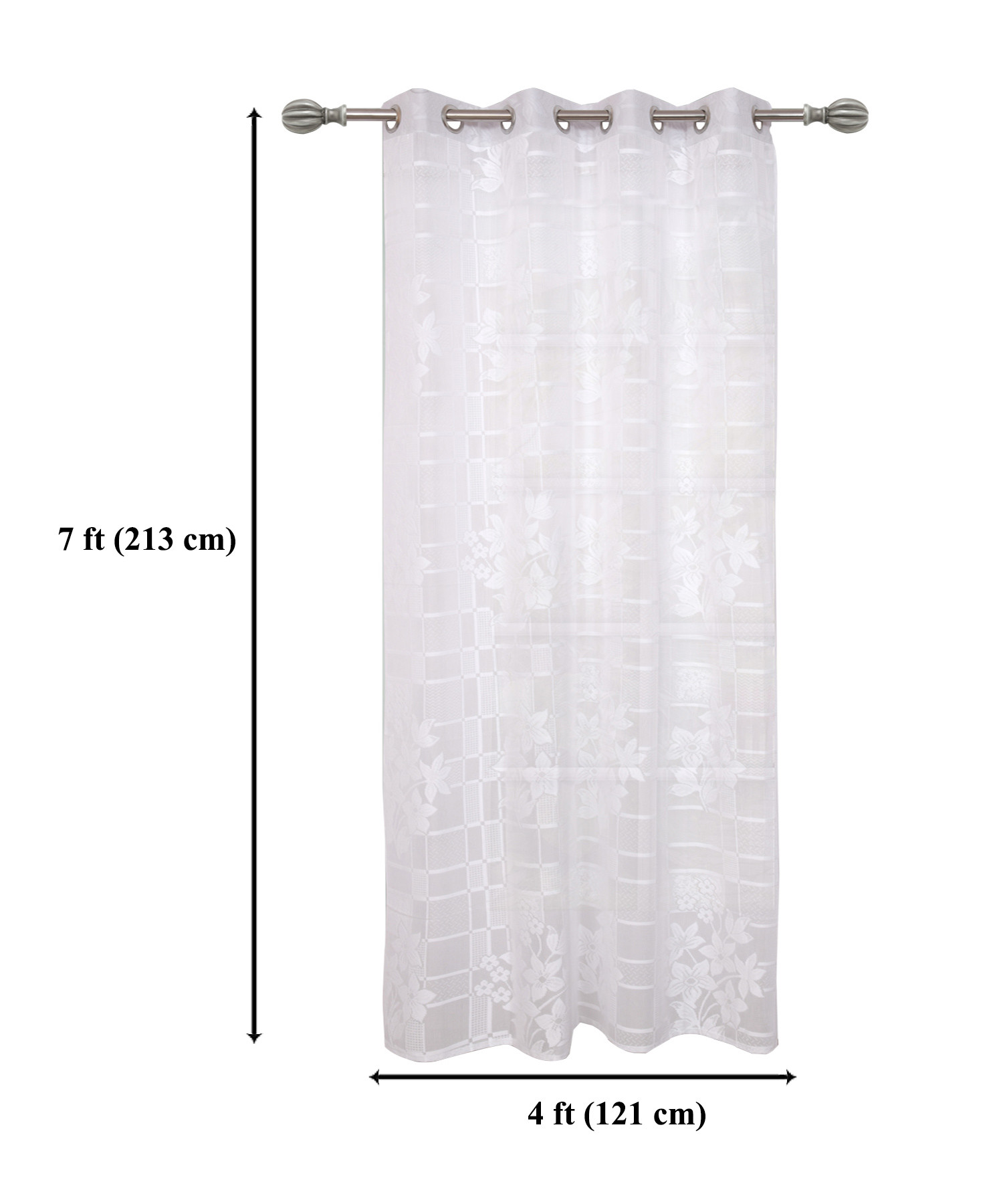 Kuber Industries Flower Design 7 Feet Door Curtain For Living Room, Bed Room, Kids Room With 8 Eyelet (White)