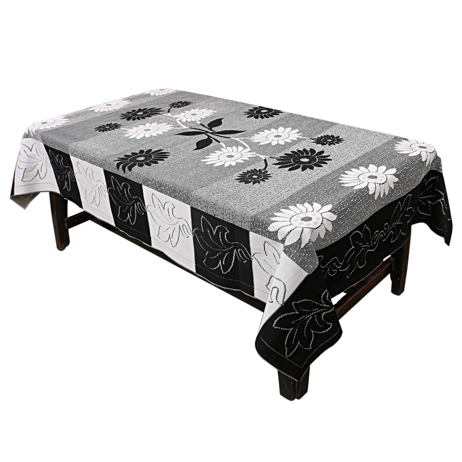 Kuber Industries Flower Design Cotton 5 Seater Sofa Cover With 6 Pieces Arms cover And 1 Center Table Cover Use Both Side, Living Room, Drawing Room, Bedroom, Guest Room (Set Of17, Black)-KUBMRT12015