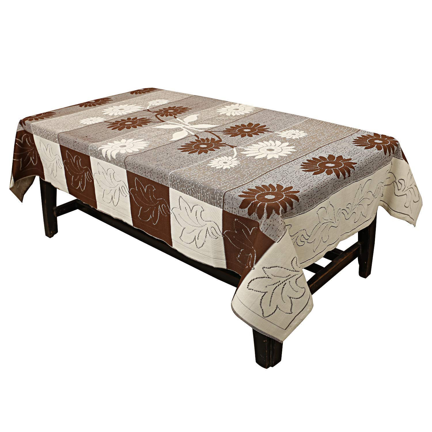 Kuber Industries Flower Design Cotton 5 Seater Sofa Cover With 6 Pieces Arms cover And 1 Center Table Cover Use Both Side, Living Room, Drawing Room, Bedroom, Guest Room (Set Of17, Brown)-KUBMRT12017