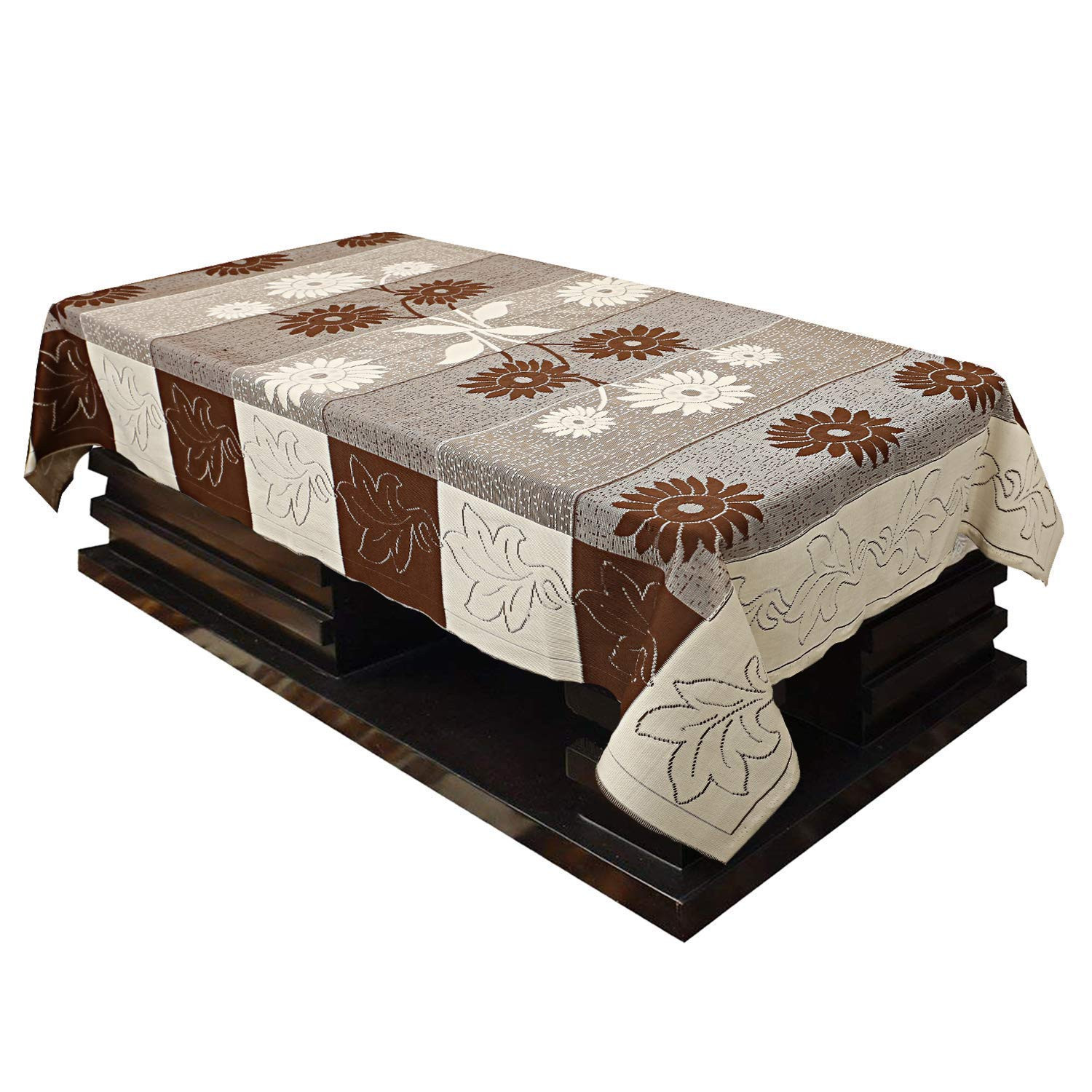 Kuber Industries Flower Design Cotton 5 Seater Sofa Cover With 6 Pieces Arms cover And 1 Center Table Cover Use Both Side, Living Room, Drawing Room, Bedroom, Guest Room (Set Of17, Brown)-KUBMRT12017