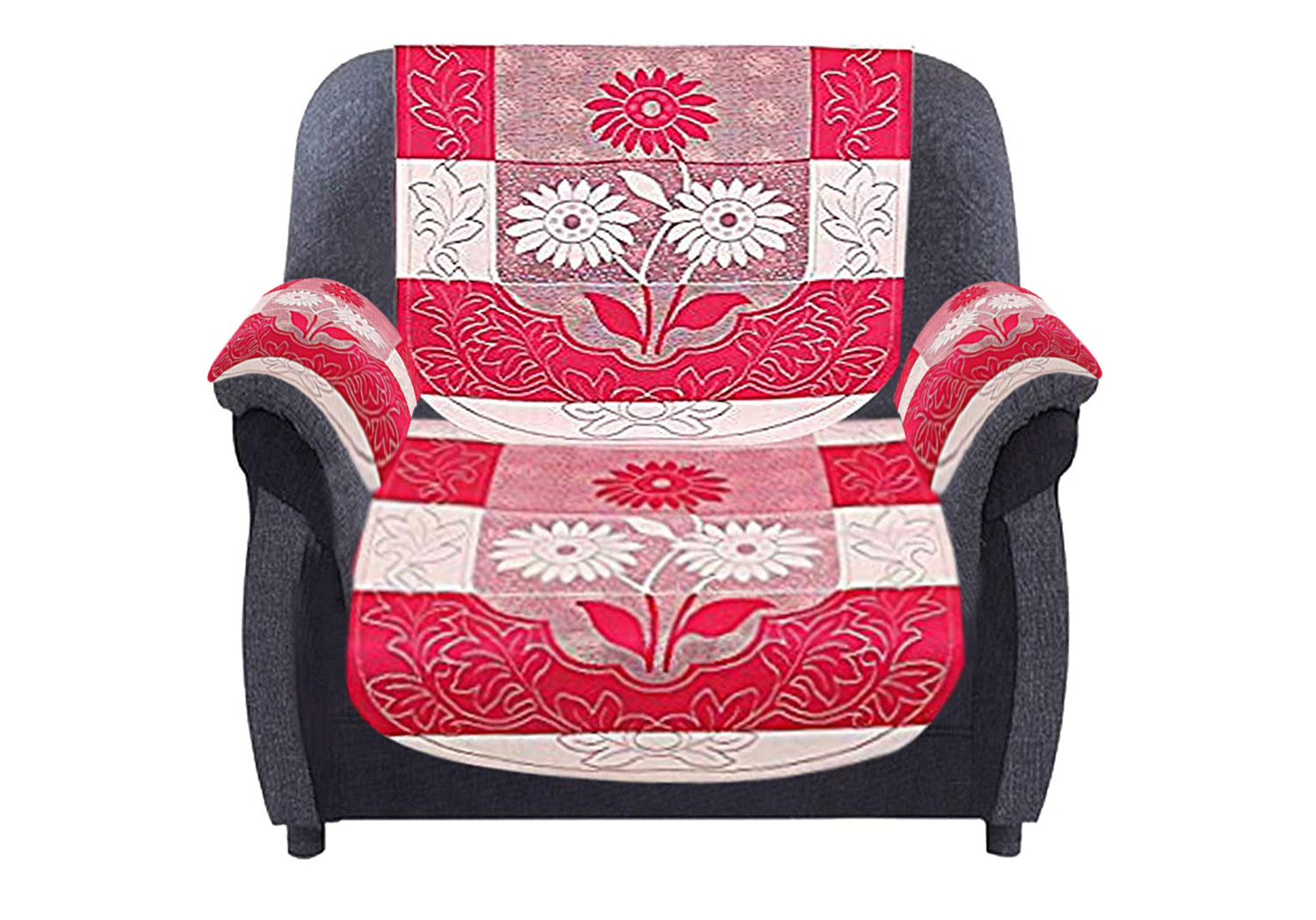 Kuber Industries Flower Design Cotton 5 Seater Sofa Cover With 6 Pieces Arms cover And 1 Center Table Cover Use Both Side, Living Room, Drawing Room, Bedroom, Guest Room (Set Of17, Pink)-KUBMRT12019