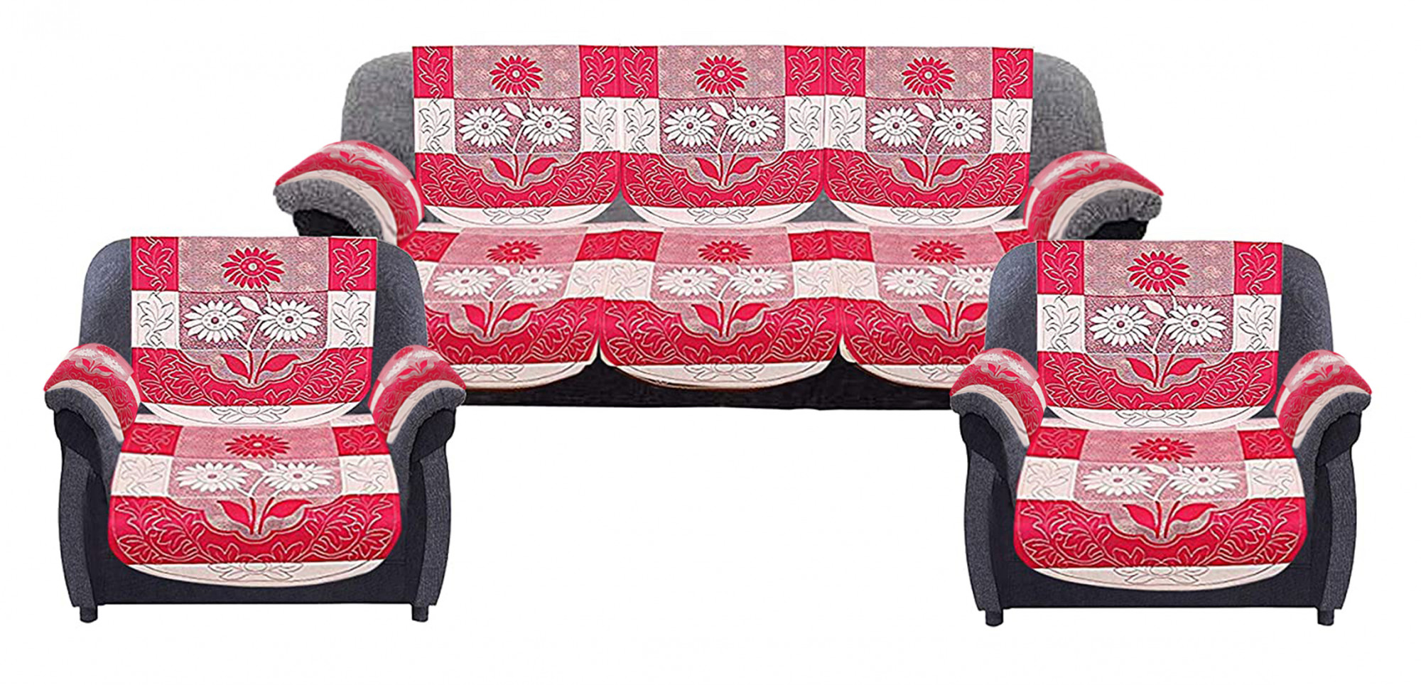 Kuber Industries Flower Design Cotton 5 Seater Sofa Cover With 6 Pieces Arms cover And 1 Center Table Cover Use Both Side, Living Room, Drawing Room, Bedroom, Guest Room (Set Of17, Pink)-KUBMRT12019