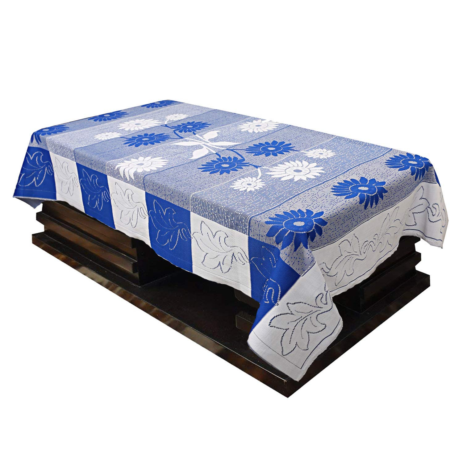 Kuber Industries Flower Design Cotton 5 Seater Sofa Cover With 6 Pieces Arms cover And 1 Center Table Cover Use Both Side, Living Room, Drawing Room, Bedroom, Guest Room (Set Of17, Blue)-KUBMRT12023