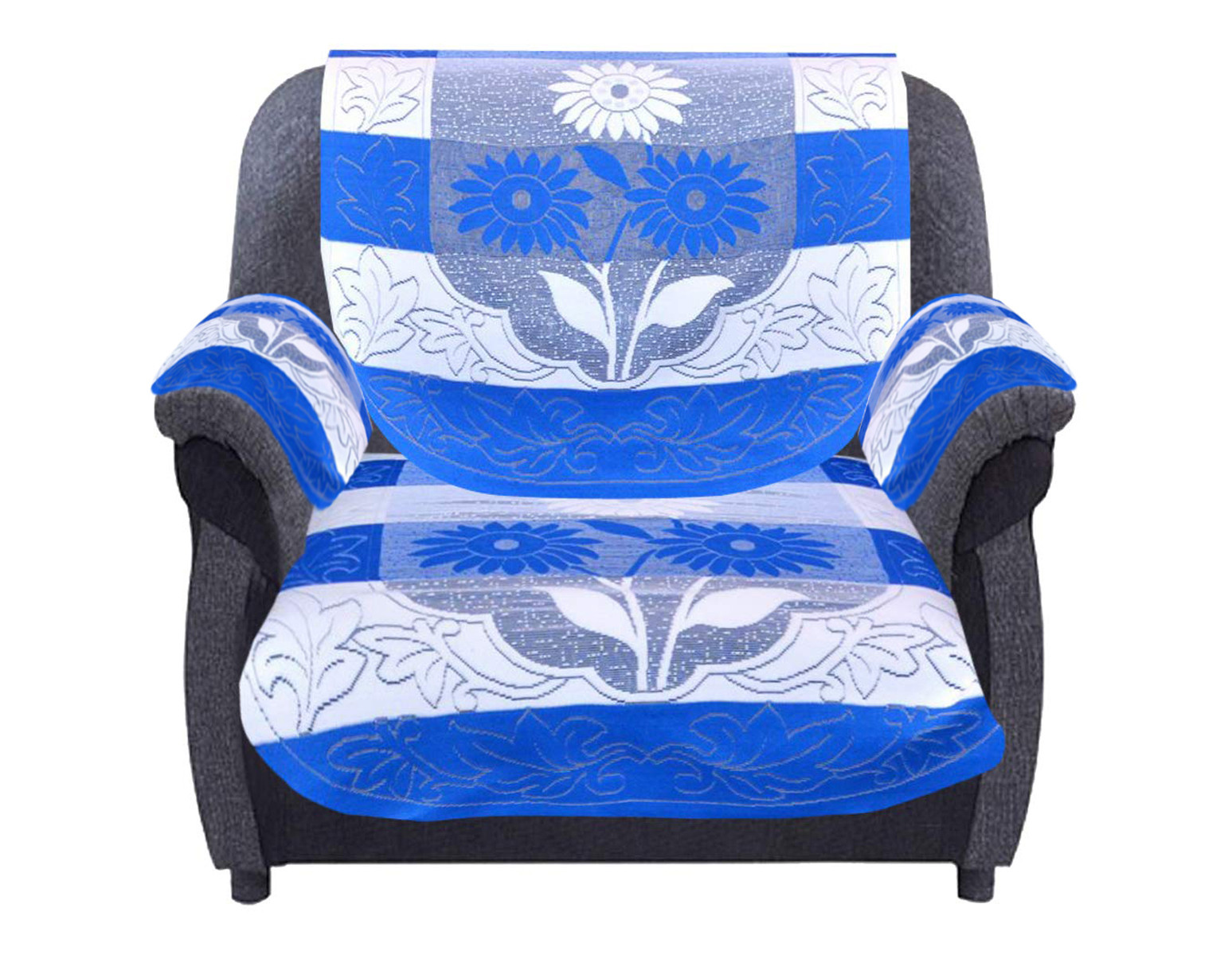 Kuber Industries Flower Design Cotton 5 Seater Sofa Cover With 6 Pieces Arms cover And 1 Center Table Cover Use Both Side, Living Room, Drawing Room, Bedroom, Guest Room (Set Of17, Blue)-KUBMRT12023