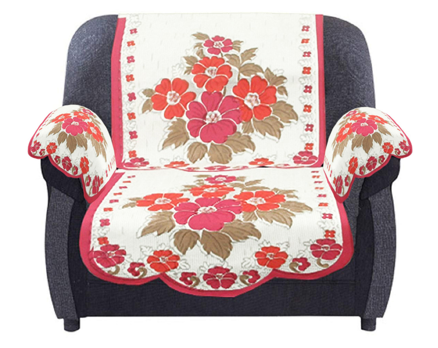 Kuber Industries Flower Design Cotton 5 Seater Sofa Cover With 6 Pieces Arms cover And 1 Center Table Cover Use Both Side, Living Room, Drawing Room, Bedroom, Guest Room (Set Of17, White & Pink)-KUBMRT12027