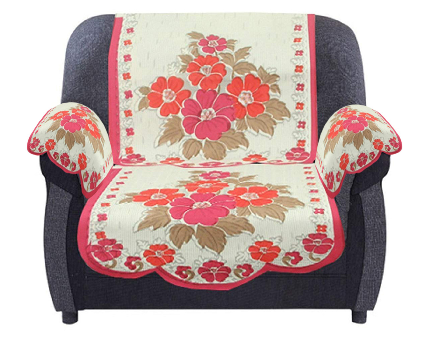 Kuber Industries Flower Design Cotton 5 Seater Sofa Cover With 6 Pieces Arms cover And 1 Center Table Cover Use Both Side, Living Room, Drawing Room, Bedroom, Guest Room (Set Of17, Cream & Pink)-KUBMRT12033