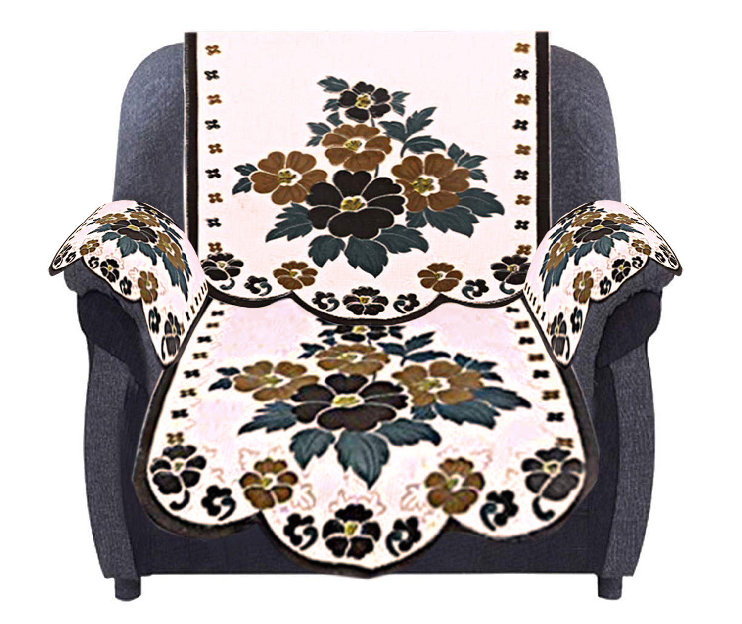 Kuber Industries Flower Design Cotton 5 Seater Sofa Cover With 6 Pieces Arms cover And 1 Center Table Cover Use Both Side, Living Room, Drawing Room, Bedroom, Guest Room (Set Of17, Cream & Brown)-KUBMRT12035