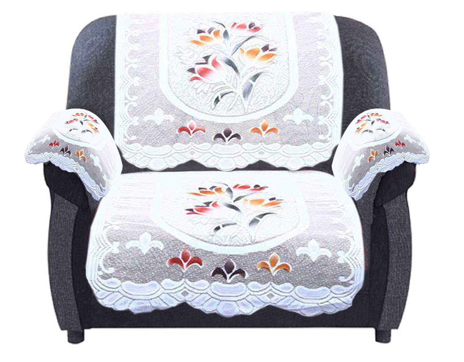 Kuber Industries Flower Design Cotton 5 Seater Sofa Cover With 6 Pieces Arms cover And 1 Center Table Cover Use Both Side, Living Room, Drawing Room, Bedroom, Guest Room (Set Of17, Cream)-KUBMRT12039