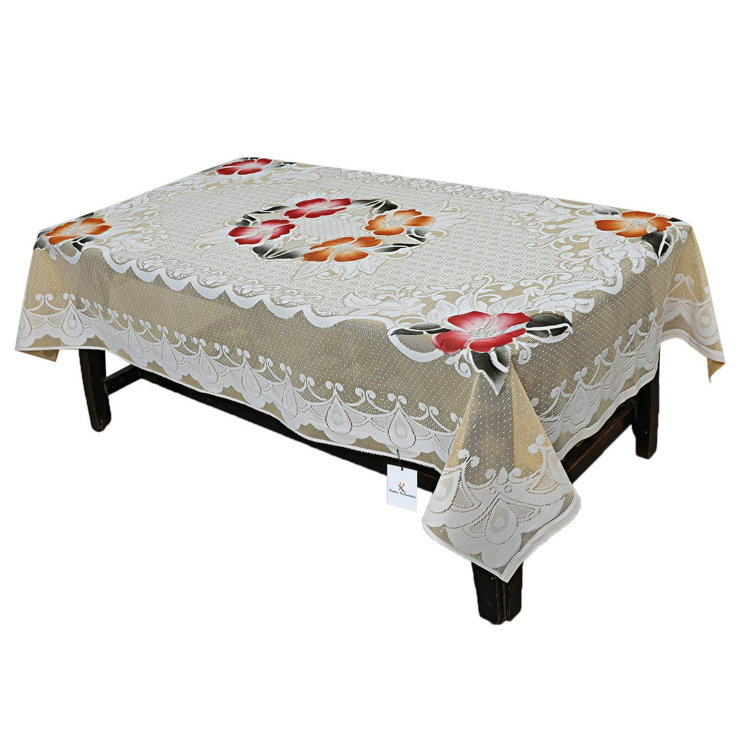 Kuber Industries Flower Design Cotton 5 Seater Sofa Cover With 6 Pieces Arms cover And 1 Center Table Cover Use Both Side, Living Room, Drawing Room, Bedroom, Guest Room (Set Of17, Cream)-KUBMRT12039