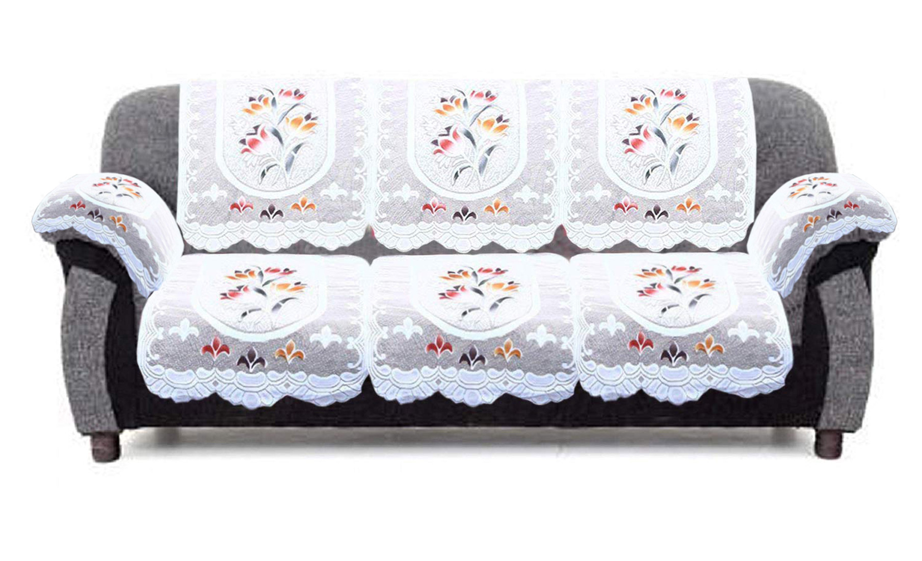Kuber Industries Flower Design Cotton 5 Seater Sofa Cover With 6 Pieces Arms cover And 1 Center Table Cover Use Both Side, Living Room, Drawing Room, Bedroom, Guest Room (Set Of17, Cream)-KUBMRT12039