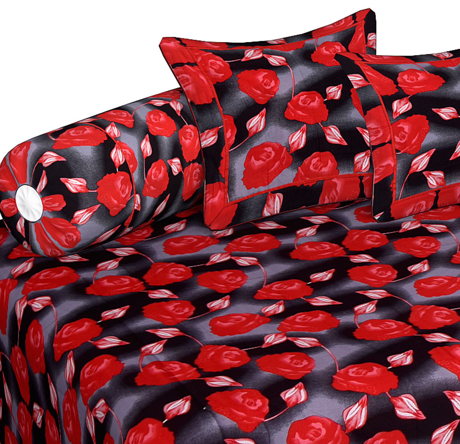 Kuber Industries Flower Design Cotton Diwan Set With 8 Pieces (Black)-HS_38_KUBMART21139