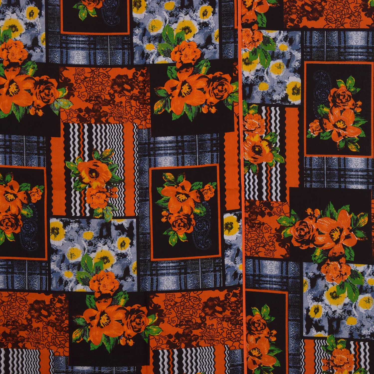 Kuber Industries Flower Design Cotton Diwan Set With 8 Pieces Orange  Black-HS38KUBMART21141