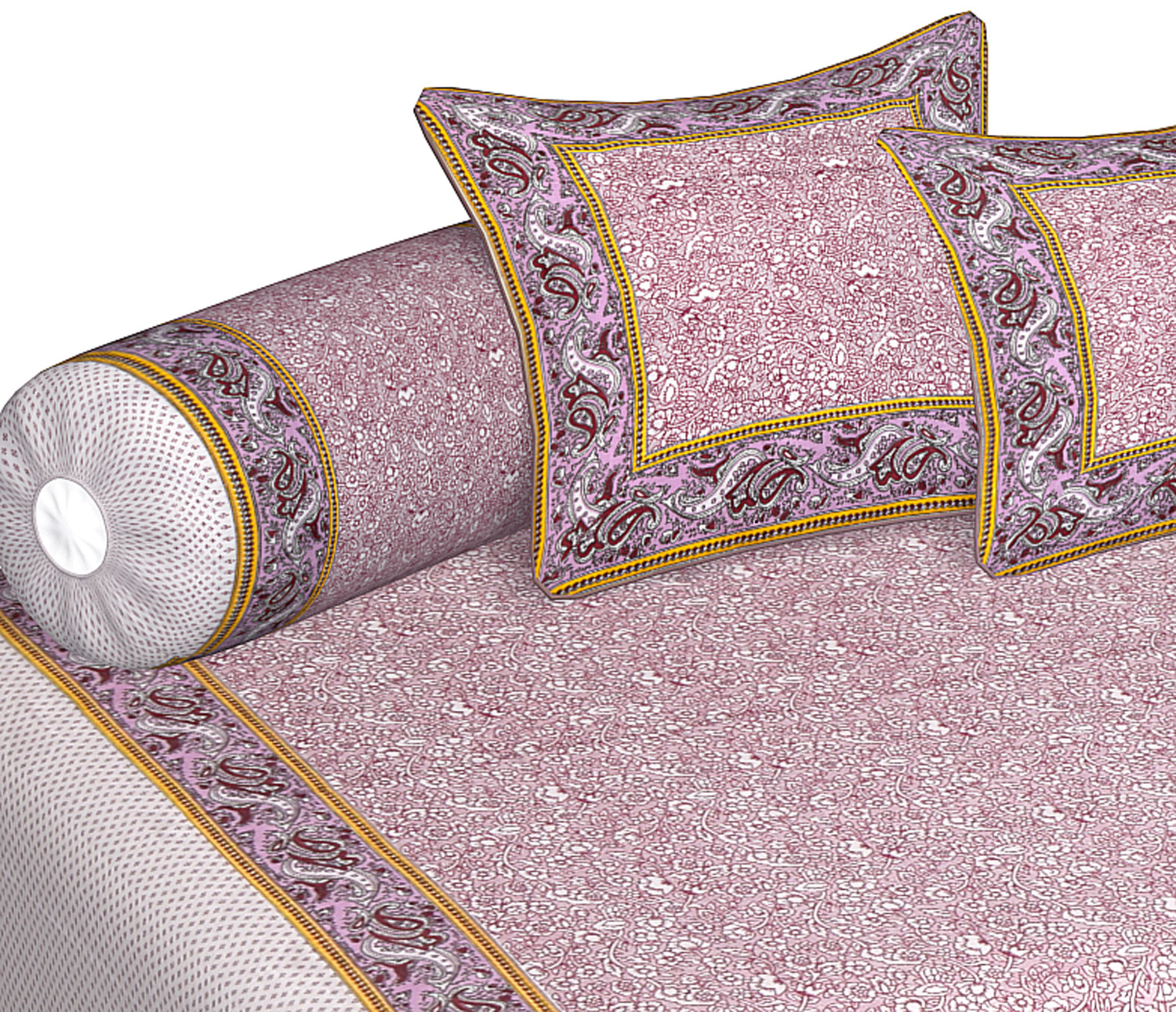 Kuber Industries Flower Design Cotton Diwan Set With 8 Pieces (Pink)-HS_38_KUBMART21137