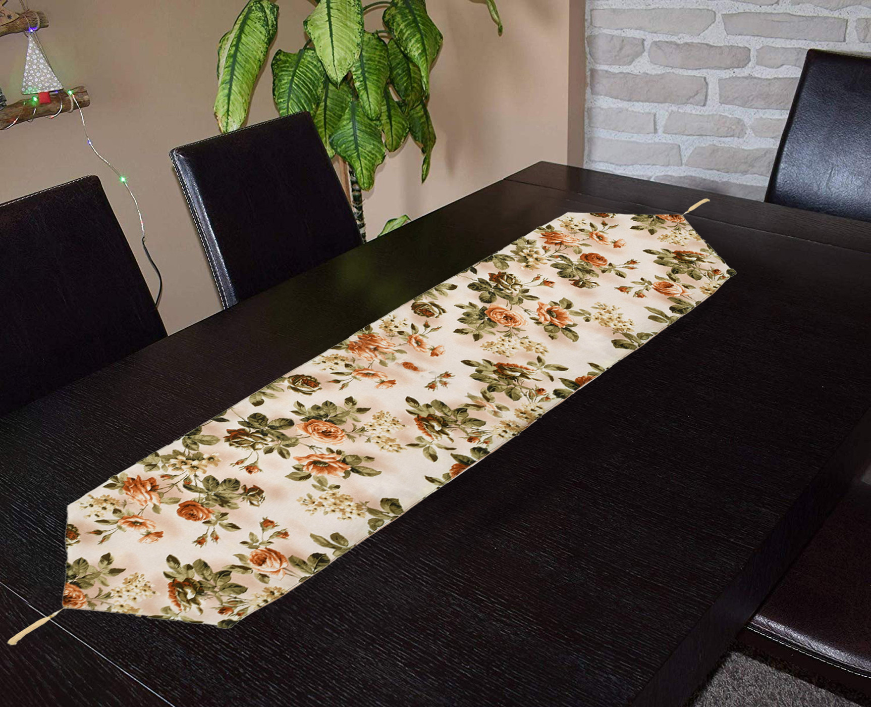 Kuber Industries Flower Design Cotton Table Runner for Family Dinners or Gatherings Indoor or Outdoor Parties  Everyday Use 16x68inch Orange