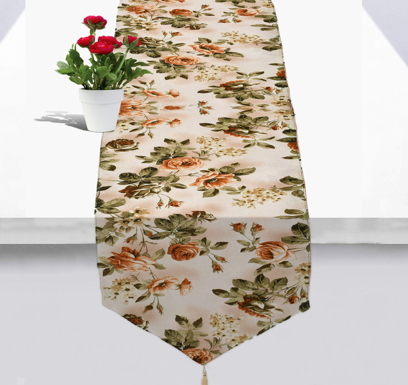 Kuber Industries Flower Design Cotton Table Runner for Family Dinners or Gatherings Indoor or Outdoor Parties  Everyday Use 16x68inch Orange