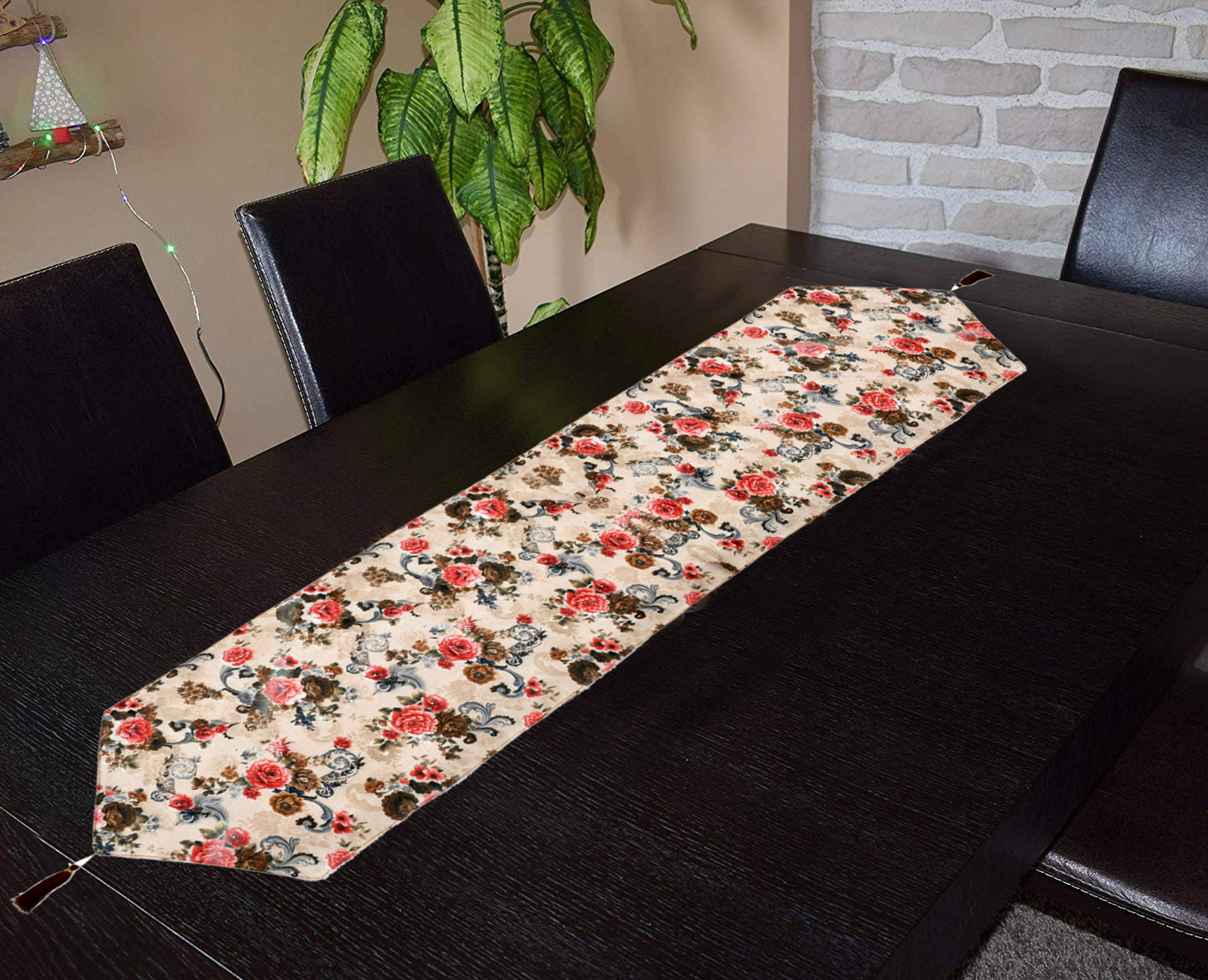 Kuber Industries Flower Design Cotton Table Runner for Family Dinners or Gatherings, Indoor or Outdoor Parties & Everyday Use, 16
